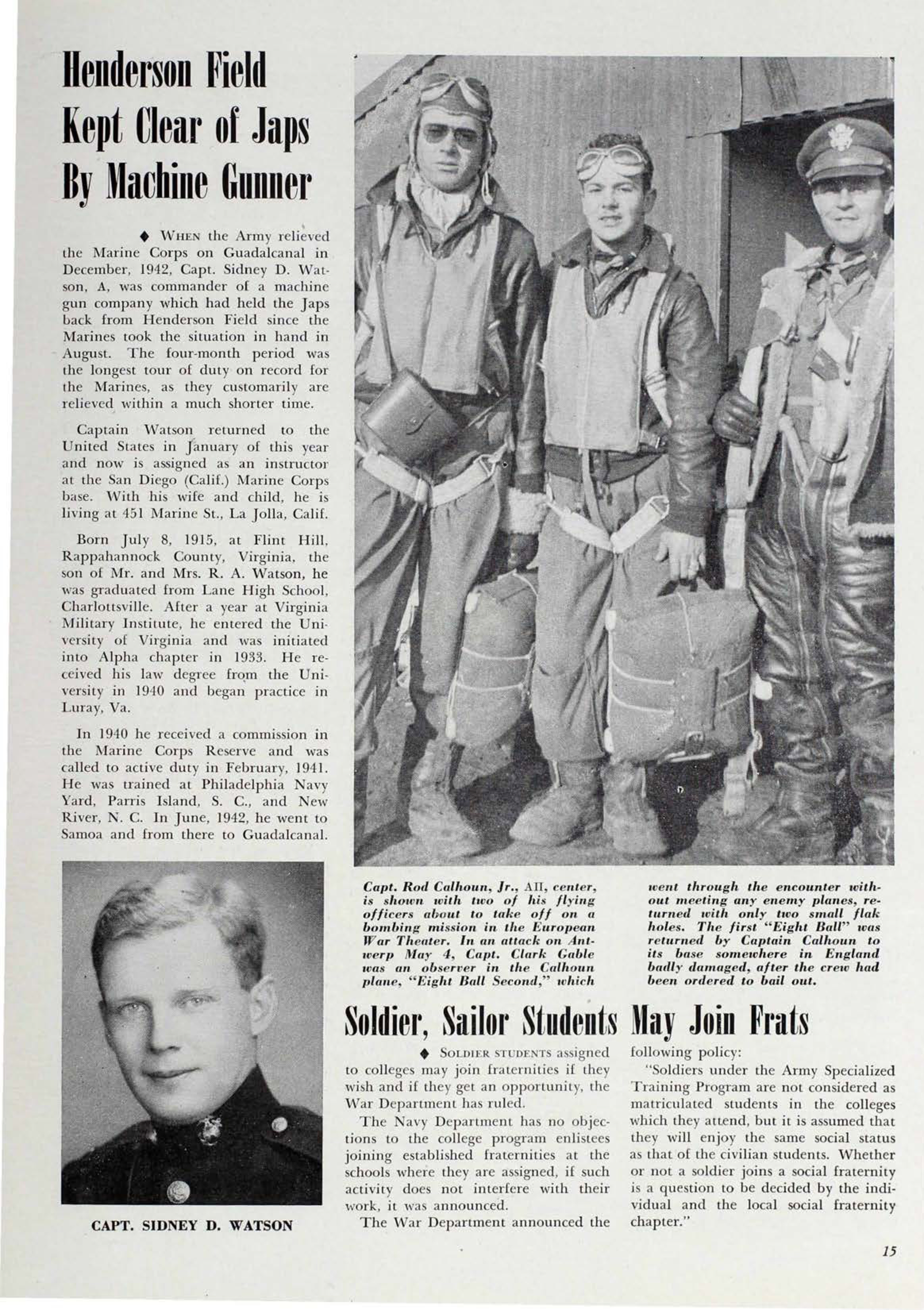 Soldier, Sailor Students May Join Frats